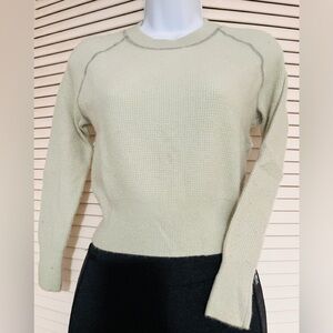 Madewell Light Green Cashmere Sweater jewel length sleeves crew neck waffle knit